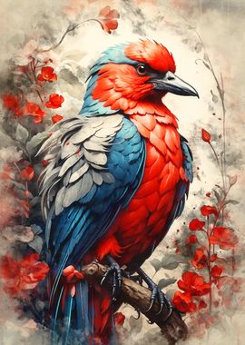 Red and Blue Bird Painting