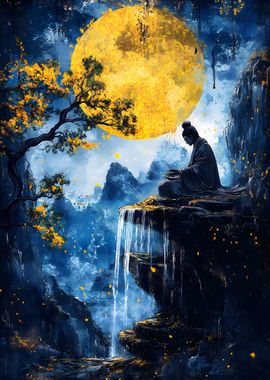 Zen Meditation Under Full Moon