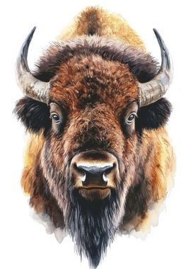 Watercolor Bison Portrait