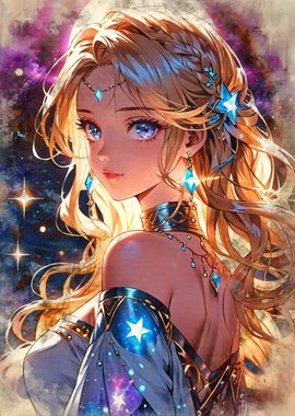 Anime Girl with Starry Dress