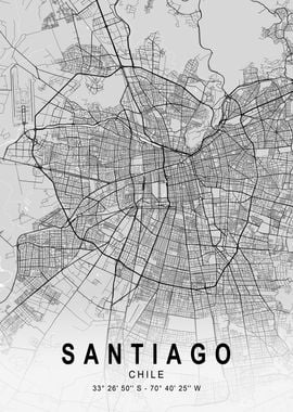 Santiago Chile Light City Map