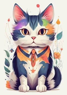 Colorful Cat in Suit