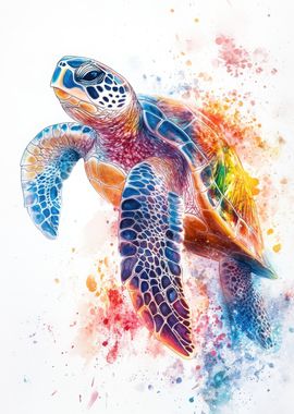 Colorful Sea Turtle Watercolor