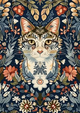 Cat in Floral Pattern