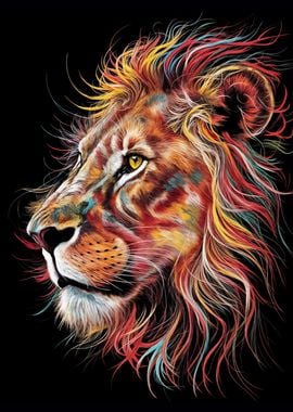 Colorful Lion Portrait