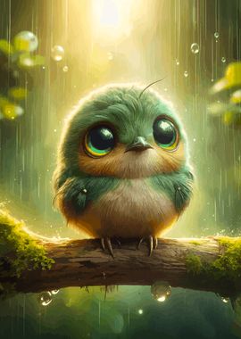 Cute Bird in the Rain