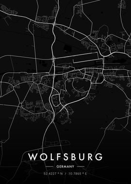 Wolfsburg City Map Dark