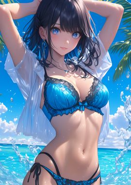 Anime Girl in Blue Bikini