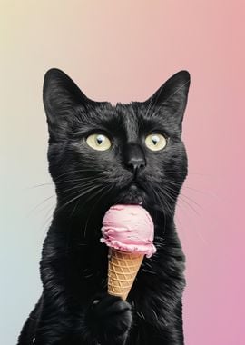 Black Cat with Ice Cream