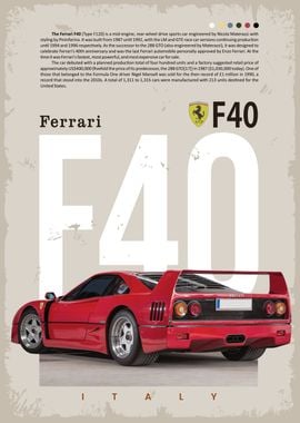 Ferrari F40 vintage Poster