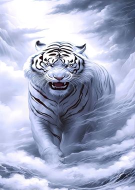 White Tiger in Clouds