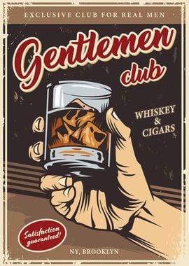 Gentlemen's Club Poster Whiskey Cigars