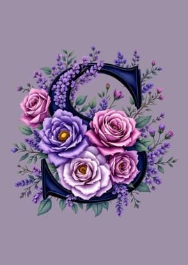 Floral Letter S colorful purple flowers lavender roses