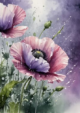 Pink Poppy Watercolor Flower