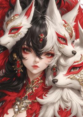 Kitsune Girl with Masks