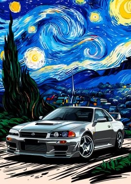 Nissan Skyline R33 in Starry Night