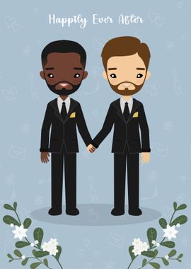 Cute Gay Wedding Couple Illustration