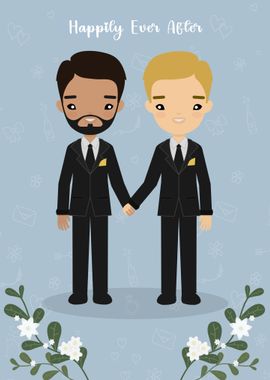 Gay Cute Wedding Couple Illustration