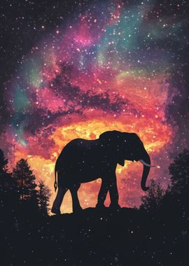 Elephant Silhouette Under Galaxy