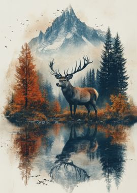 Majestic Deer in Mountain Landscape