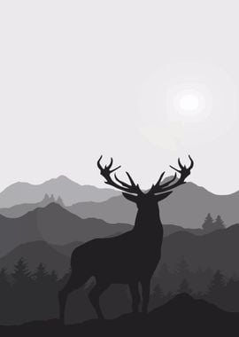 Deer Silhouette in Mountains