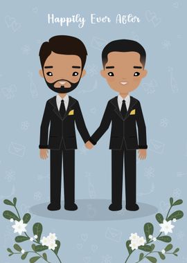 Cute Gay Wedding Couple Illustration