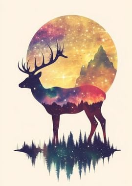 Cosmic Deer Silhouette