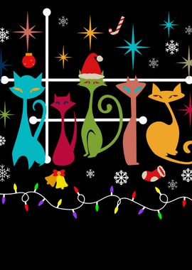 Christmas Cats Retro Art