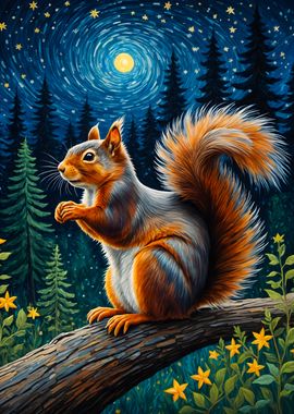 Squirrel Starry Night