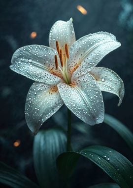 White Lily with Dew Drops