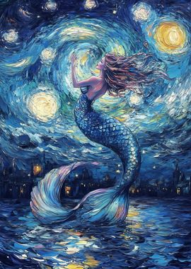 Mermaid Under Starry Night