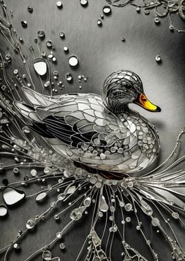 Duck in Water Droplets