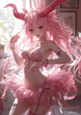 Pink Anime Demon Girl