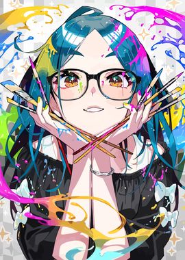 Anime Girl with Paintbrushes