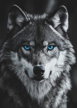 Wolf with Blue Eyes