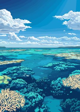 Coral Reef Under Blue Sky