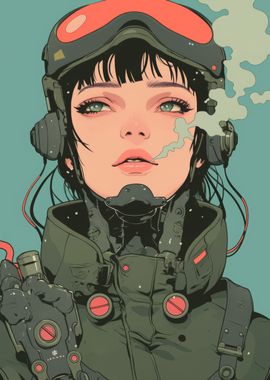 Cyberpunk Woman Smoking