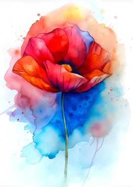 Abstract Watercolor Poppy Flower Art