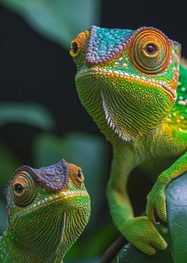 Two Chameleons Close Up