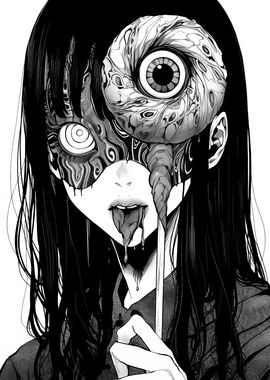 Horror Anime Girl with Eye Mask