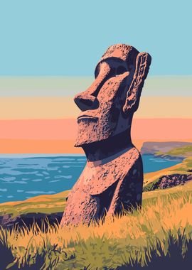 Moai Statue at Sunset