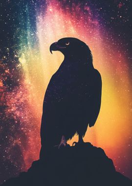 Eagle Silhouette Against Galaxy