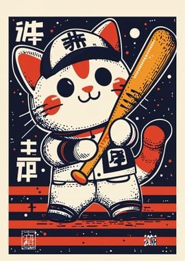 Baseball Cat Illustration