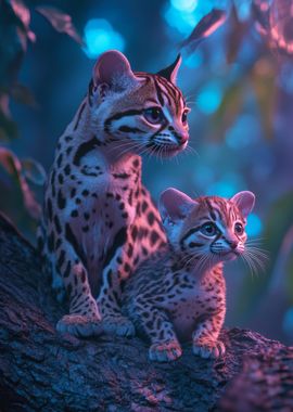 Leopard Cats in Neon Light