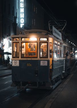 Vintage Tram at Night in Graz