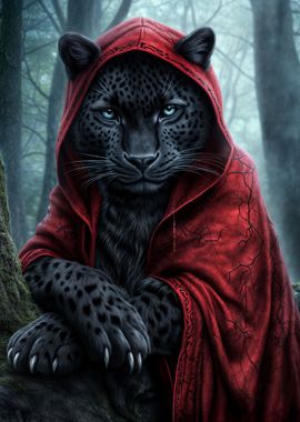 Mystical Black Panther in Red Cloak