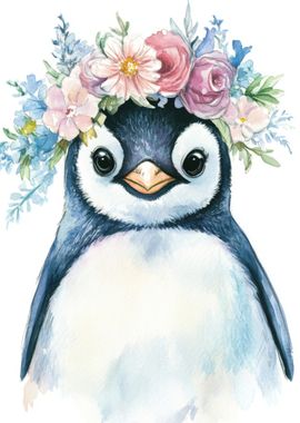 Penguin with Floral Crown