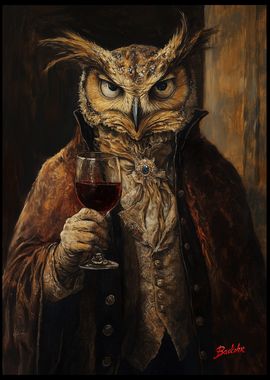 Owl Gentleman with Wine