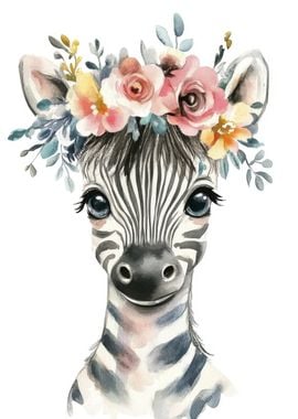 Cute Zebra with Floral Crown