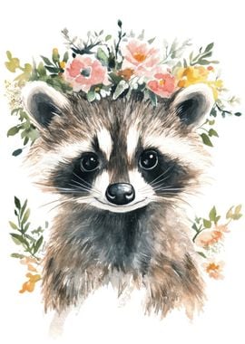 Raccoon with Floral Crown